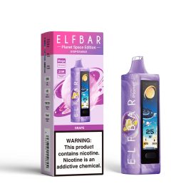 ELF BAR PLANET 25000 jednorazová e-cigareta s príchuťou hrozna a 5% nikotínu, nabíjateľná.