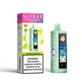 ELF BAR PLANET 25000 sigaretta elettronica usa e getta al gusto di pompelmo e tè verde con 5% di nicotina, ricaricabile.