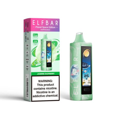  ELF BAR PLANET 25000 sigaretta elettronica usa e getta al gusto di gelsomino e lampone con 5% di nicotina, ricaricabile.